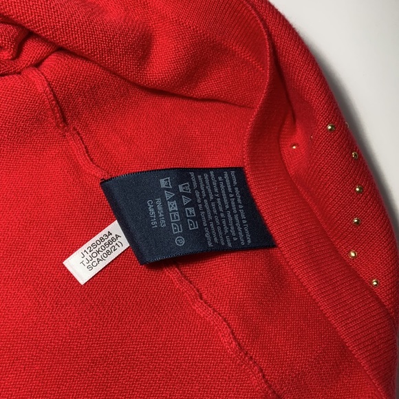 Tommy Hilfiger V Neck Pullover Sweater Red Gold Studs Women’s L Embellished - Picture 14 of 14